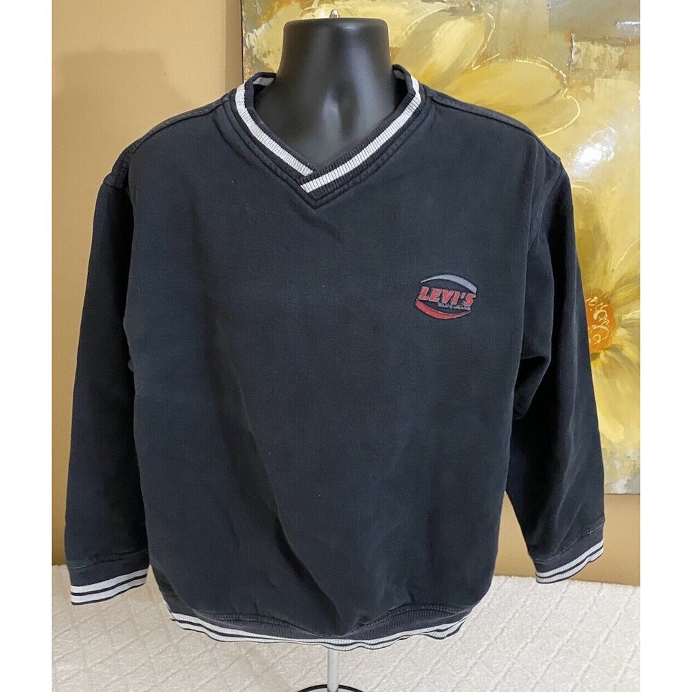 Vintage Levi’s Embroidered Red Logo Black V Neck Sweatshirt Men’s Size Large - Picture 1 of 13